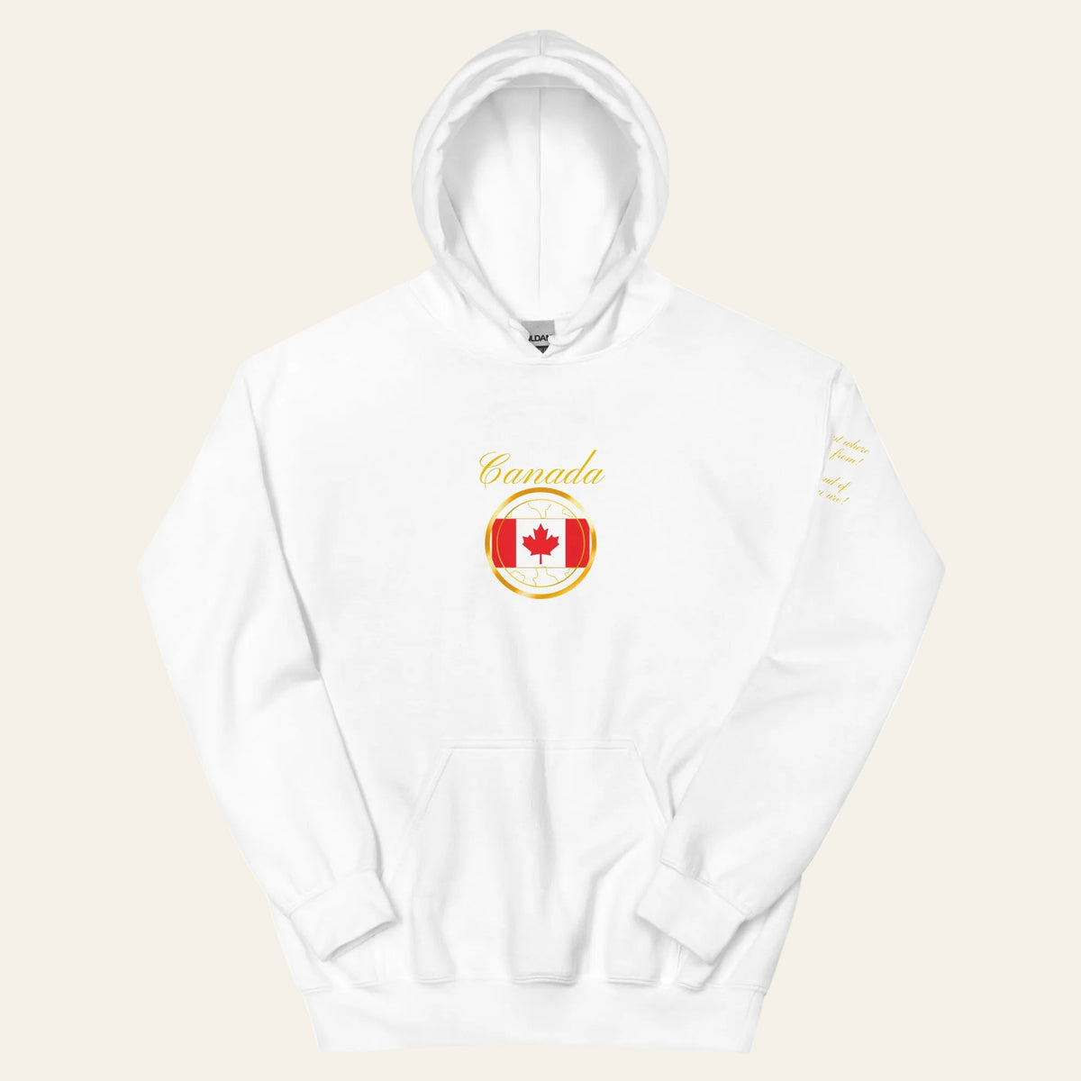 Canada Patriot unisex pullover hoodie in white, front view — World Reps Apparel