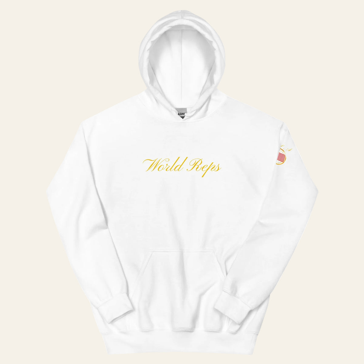 USA Legacy unisex pullover hoodie in white, front view — World Reps Apparel
