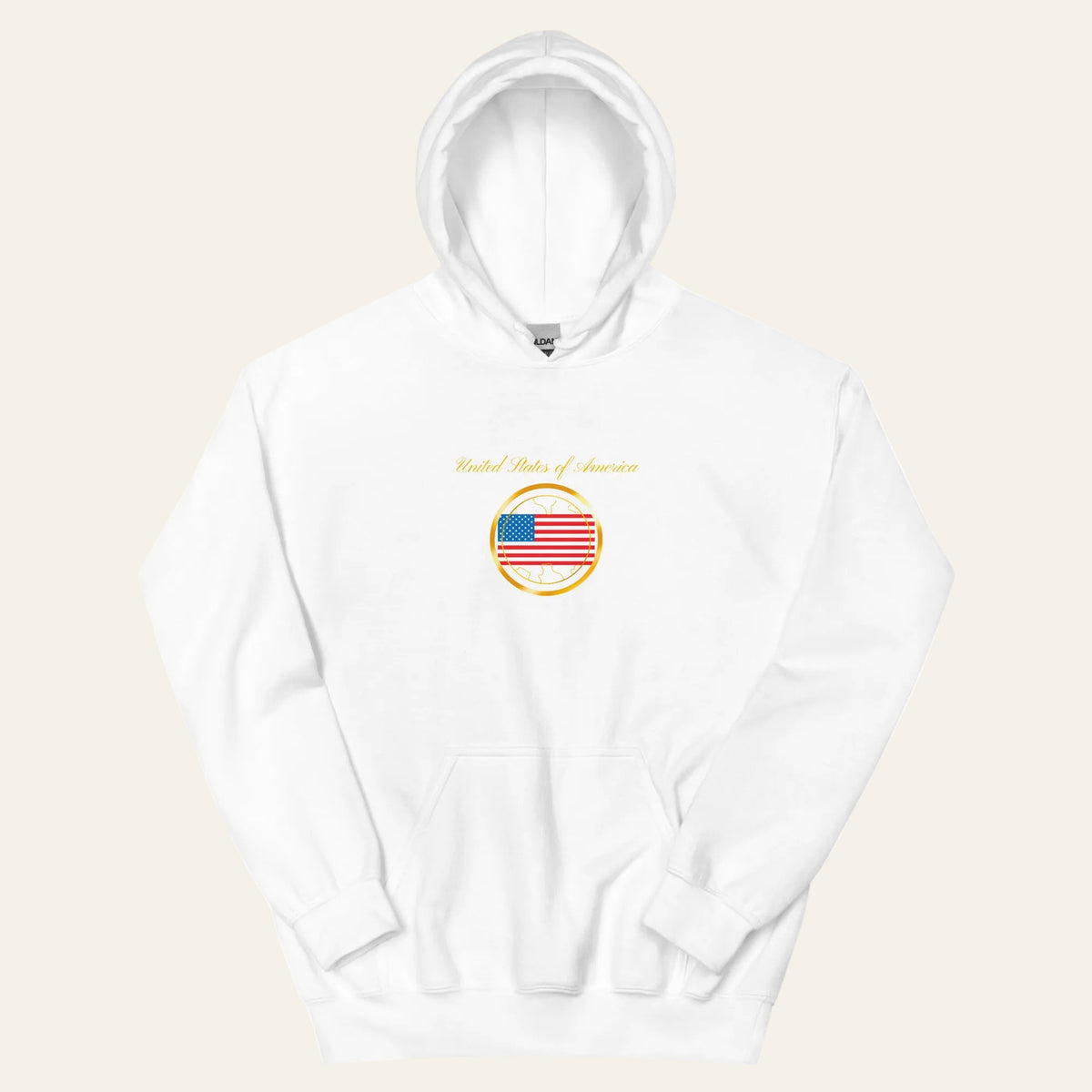 USA Unity unisex pullover hoodie in white, front view — World Reps Apparel