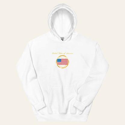 USA Unity unisex pullover hoodie in white, front view — World Reps Apparel