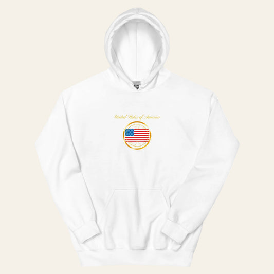 USA Unity unisex pullover hoodie in white, front view — World Reps Apparel