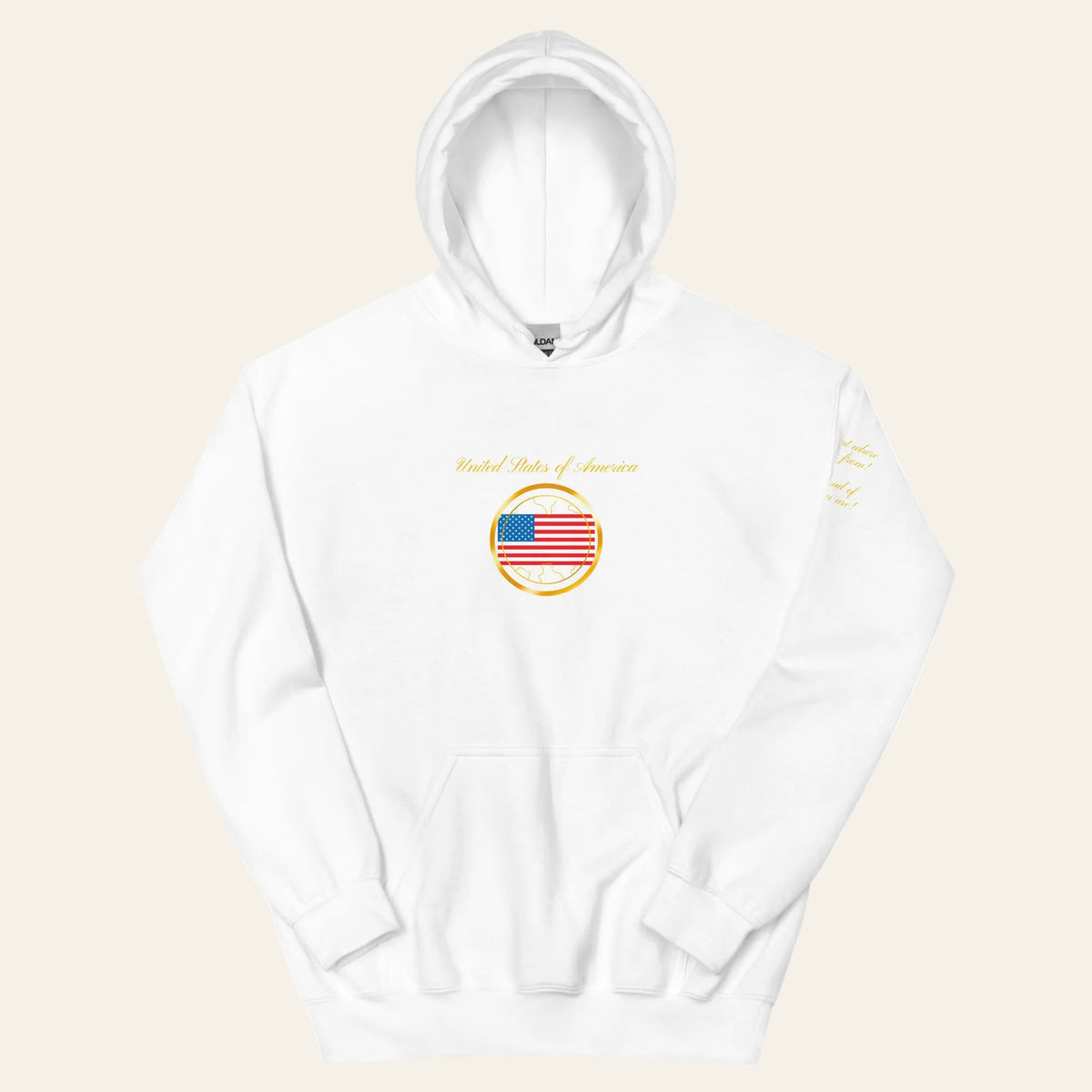 USA Patriot unisex pullover hoodie in white, front view — World Reps Apparel