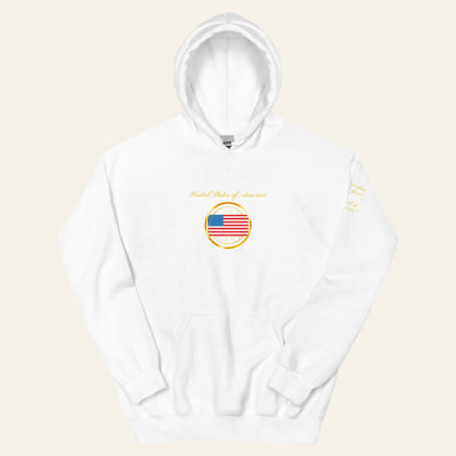 USA Patriot unisex pullover hoodie in white, front view — World Reps Apparel