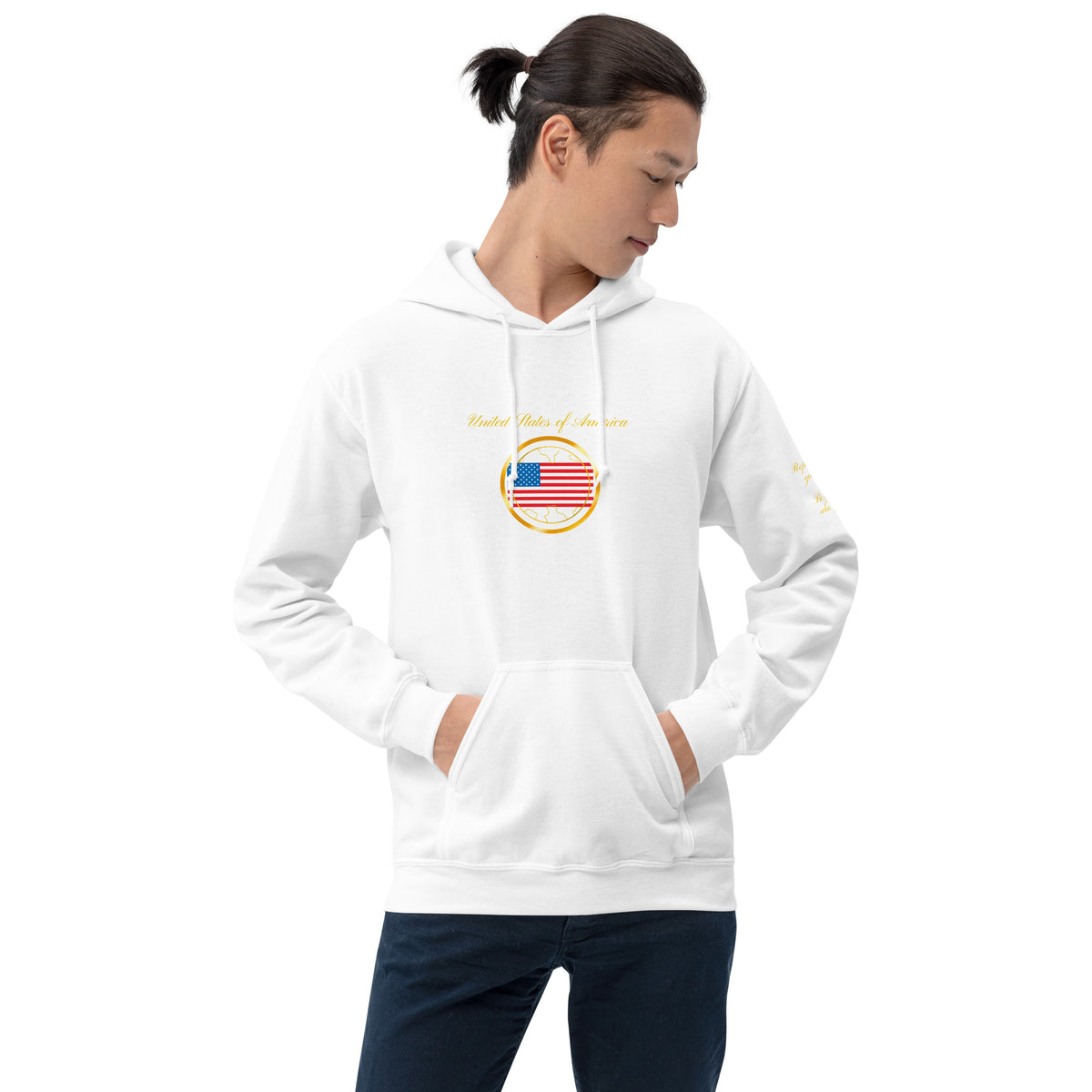 USA Patriot unisex pullover hoodie in white, front view, second image — World Reps Apparel