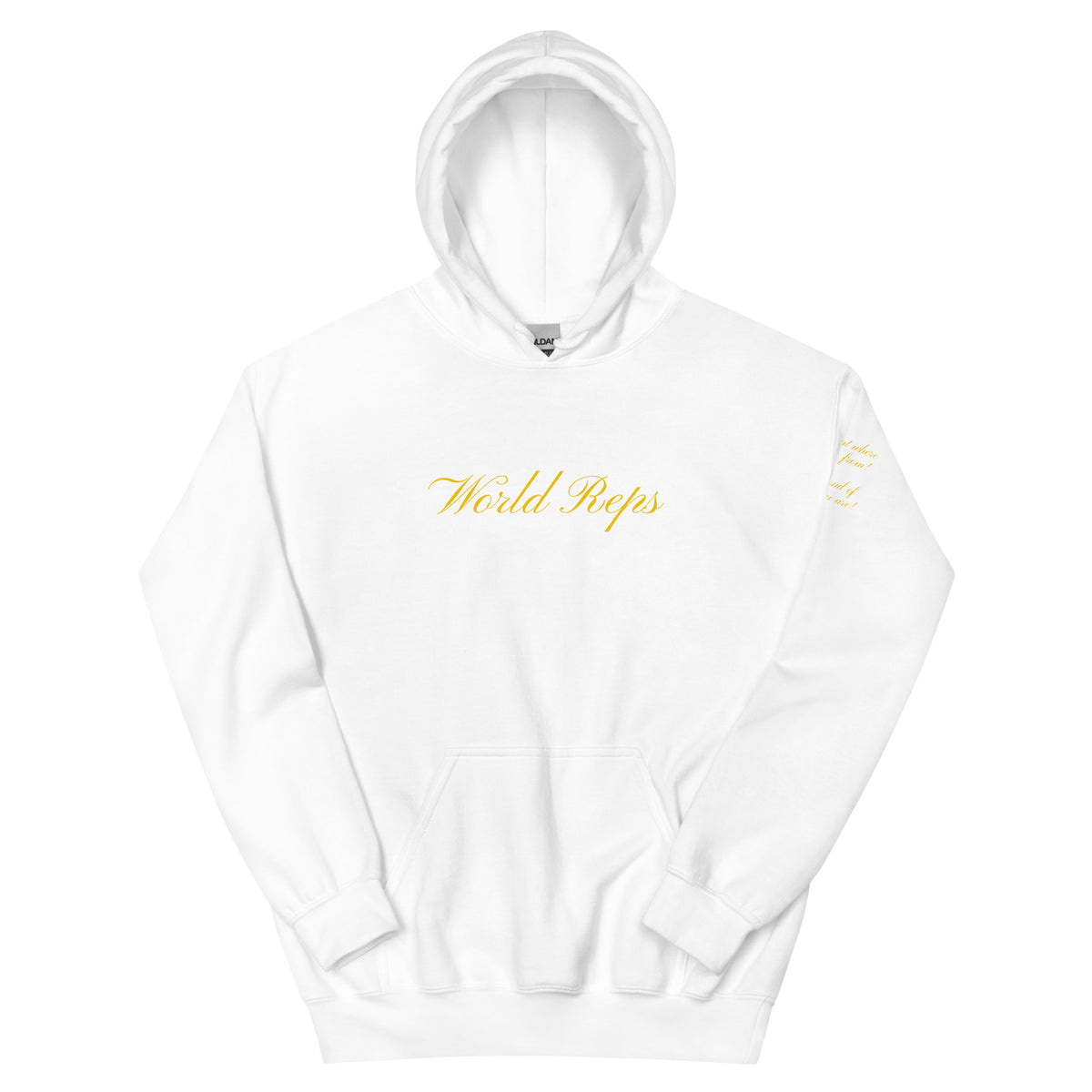 World Reps Legacy unisex pullover hoodie in white, front view — World Reps Apparel