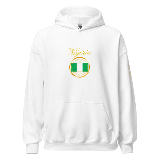 Nigeria Patriot unisex pullover hoodie in white, front view — World Reps Apparel