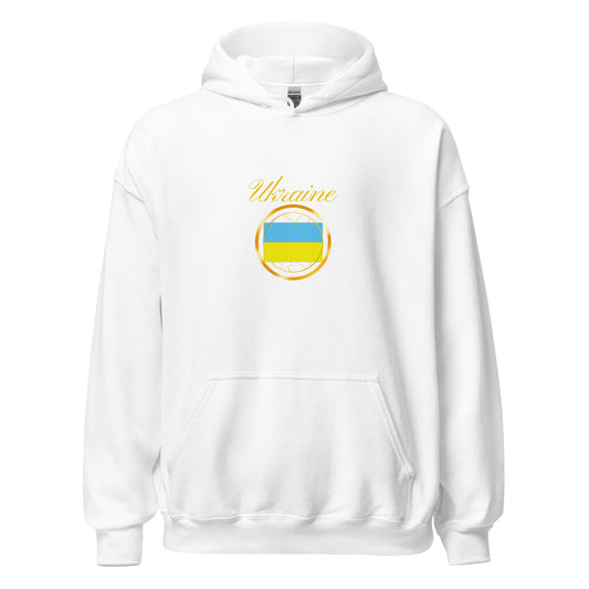 Ukraine Unity unisex pullover hoodie in white, front view — World Reps Apparel