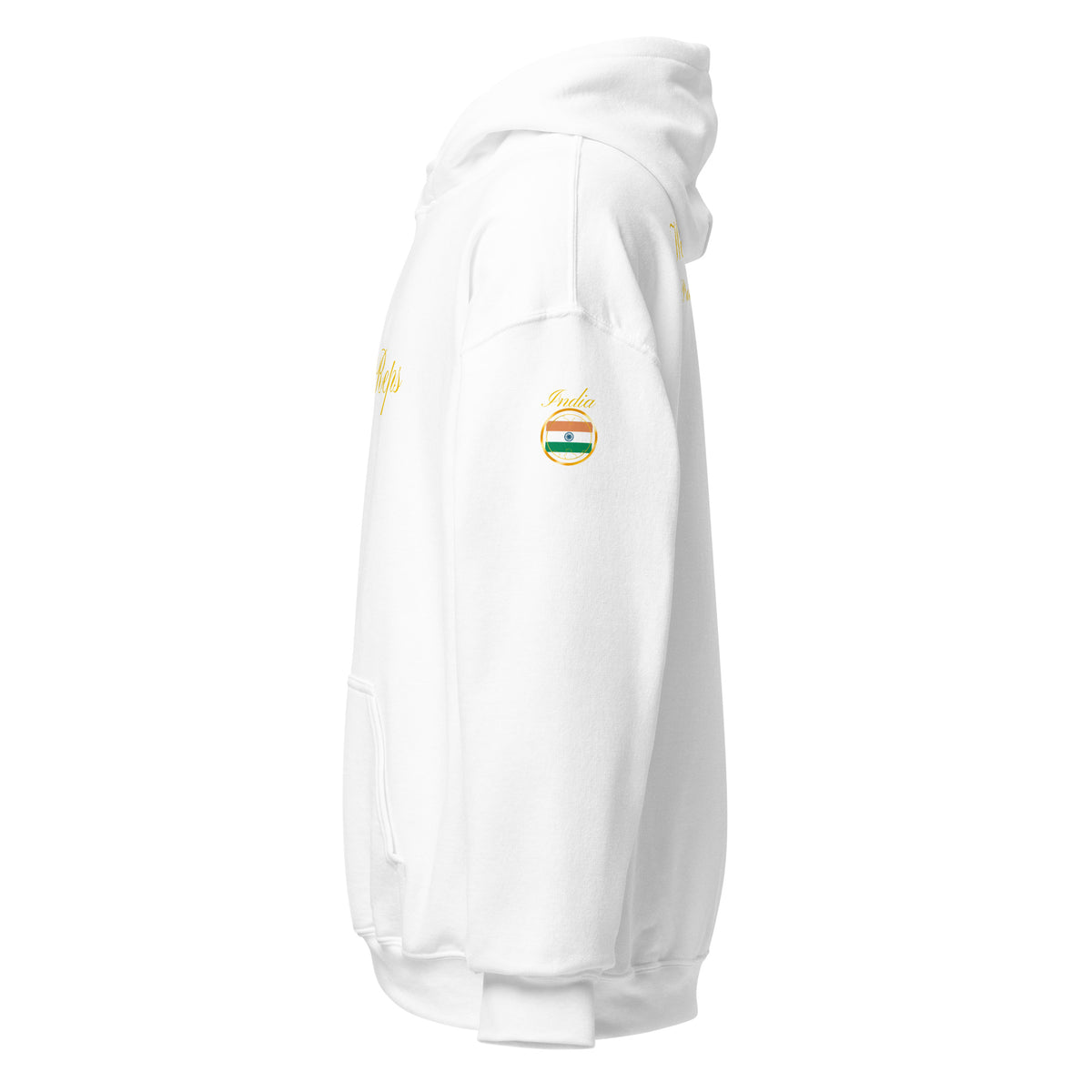 India Legacy unisex pullover hoodie in white, left side view — World Reps Apparel