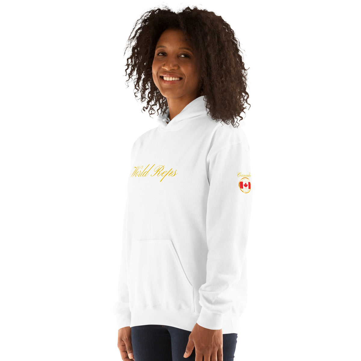 Canada Legacy unisex pullover hoodie in white, front left three-quarter view — World Reps Apparel