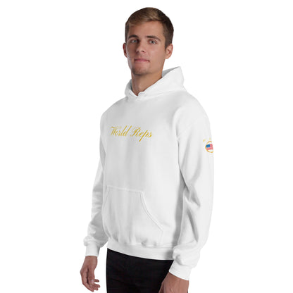 USA Legacy unisex pullover hoodie in white, front left three-quarter view — World Reps Apparel