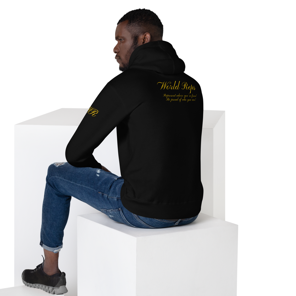 World Reps Trinity unisex fitted pullover hoodie in black, back view, second image — World Reps Apparel
