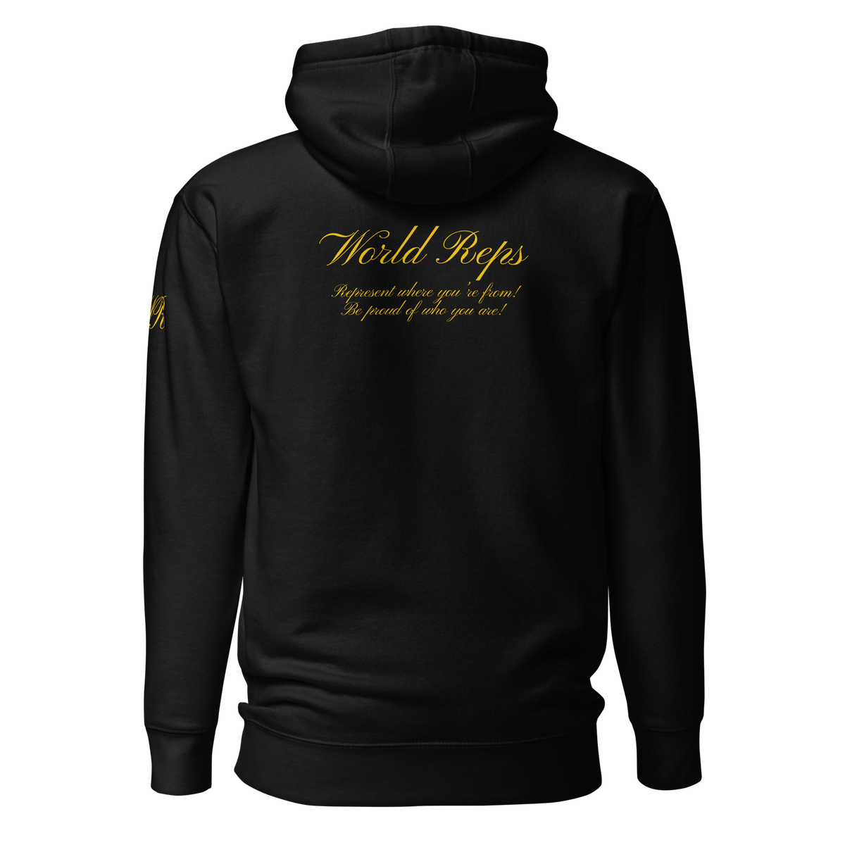 World Reps Trinity unisex fitted pullover hoodie in black, back view — World Reps Apparel
