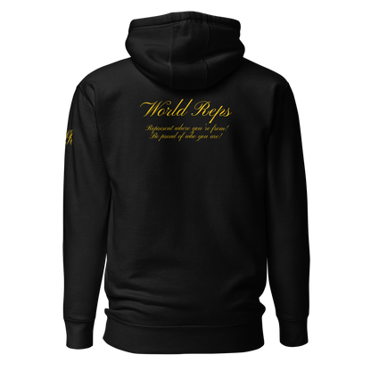 World Reps Trinity unisex fitted pullover hoodie in black, back view — World Reps Apparel