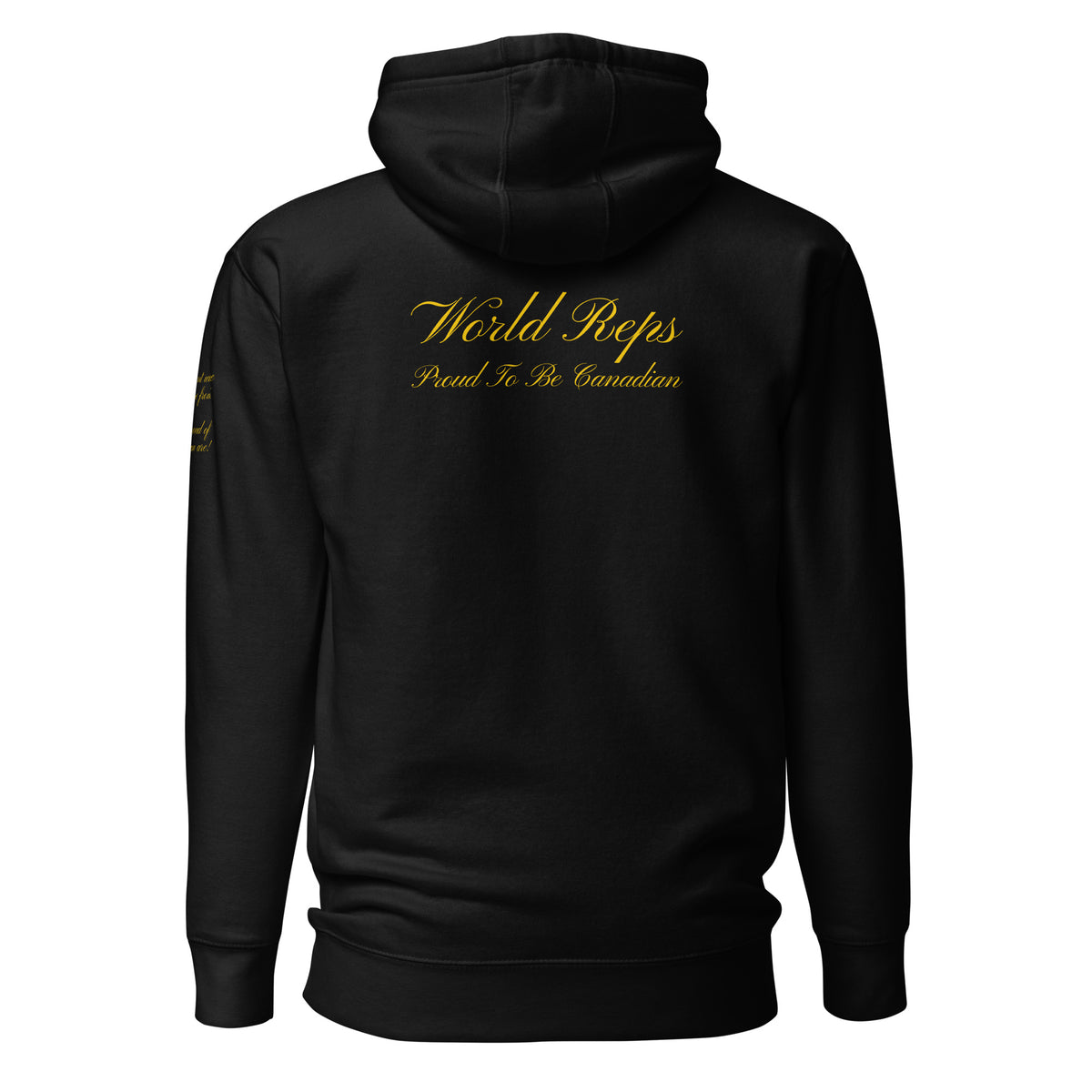 Canada Patriot unisex fitted pullover hoodie in black, back view — World Reps Apparel