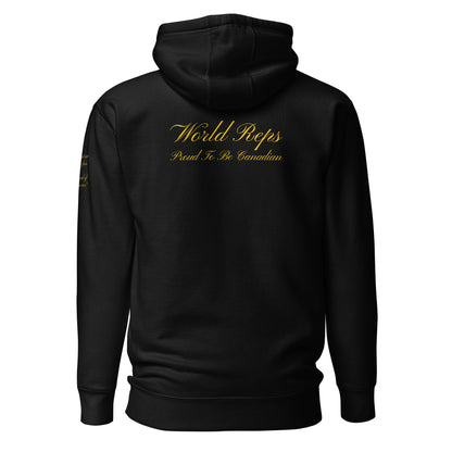 Canada Patriot unisex fitted pullover hoodie in black, back view — World Reps Apparel