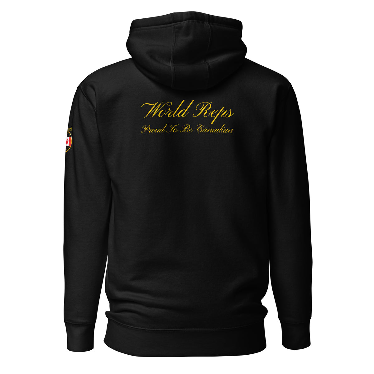 Canada Legacy unisex fitted pullover hoodie in black, back view — World Reps Apparel