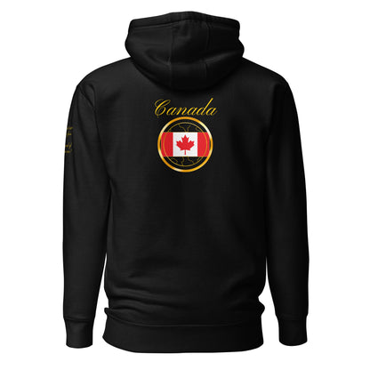 Canada Trinity unisex fitted pullover hoodie in black, back view — World Reps Apparel