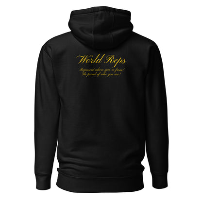 USA Unity unisex fitted pullover hoodie in black, back view — World Reps Apparel