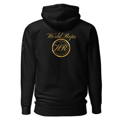 World Reps Patriot unisex fitted pullover hoodie in black, back view — World Reps Apparel