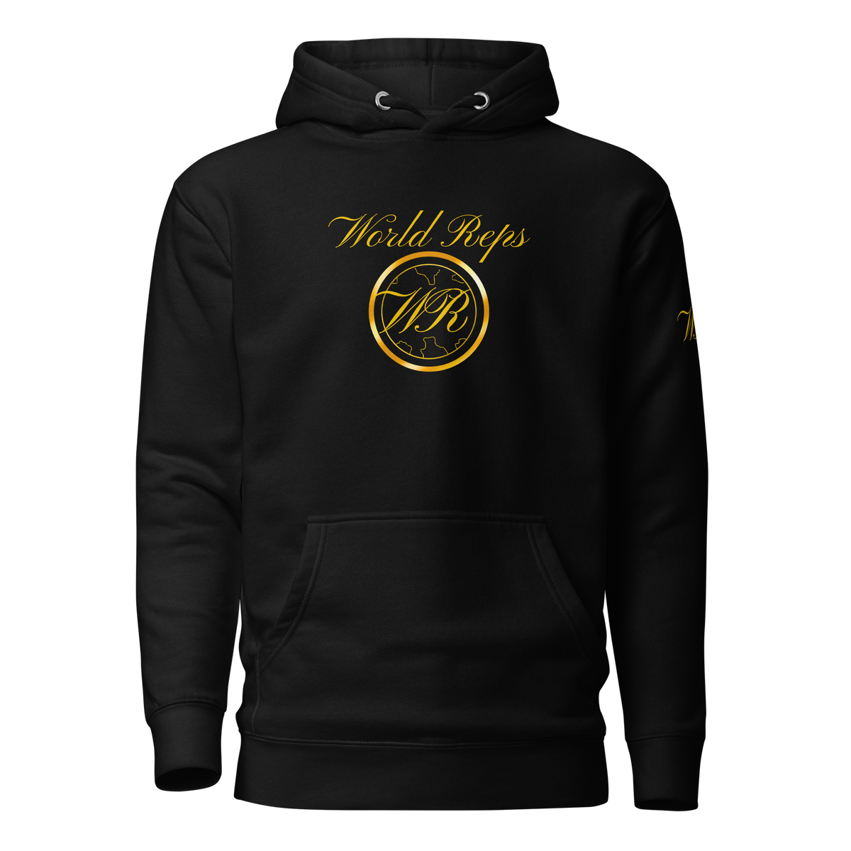 World Reps Trinity unisex fitted pullover hoodie in black, front view — World Reps Apparel