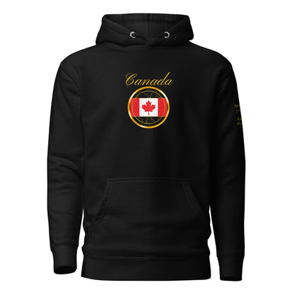 Canada Patriot unisex fitted pullover hoodie in black, front view — World Reps Apparel