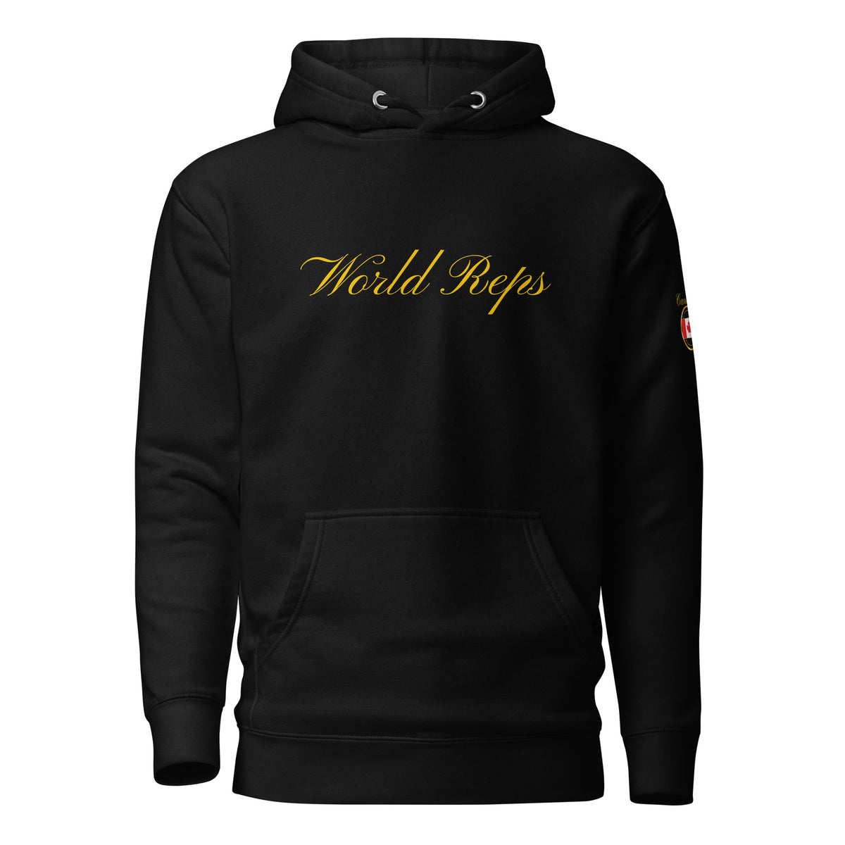 Canada Legacy unisex fitted pullover hoodie in black, front view — World Reps Apparel