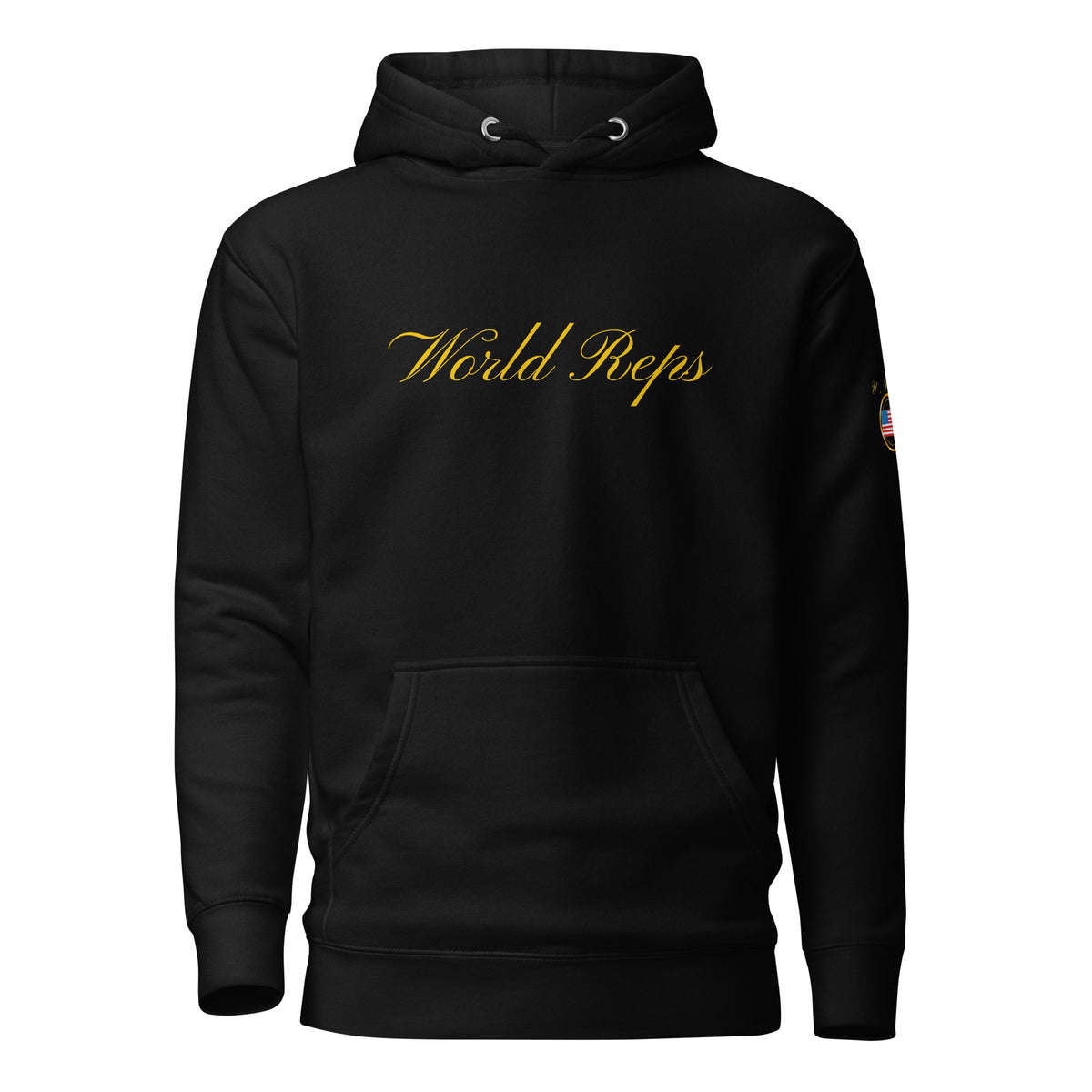 USA Legacy unisex fitted pullover hoodie in black, front view — World Reps Apparel