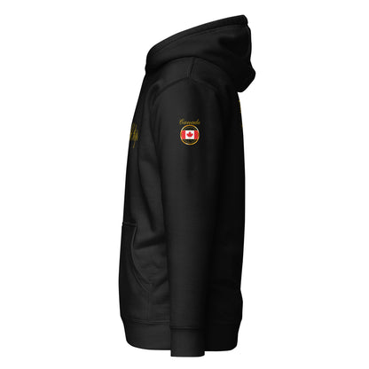 Canada Legacy unisex fitted pullover hoodie in black, left side view — World Reps Apparel