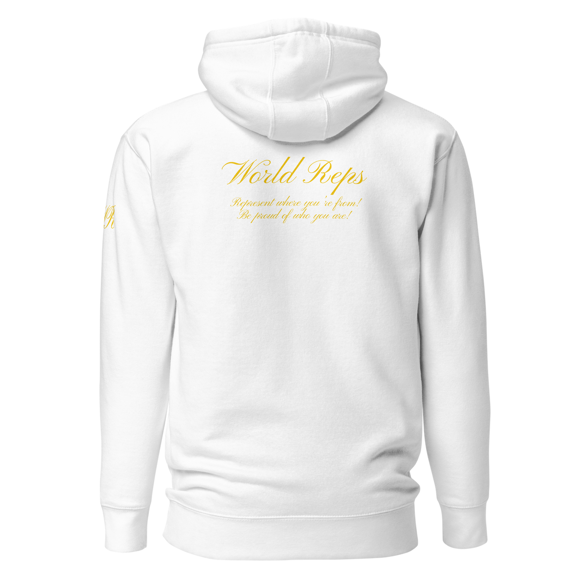 World Reps Trinity unisex fitted pullover hoodie in white, back view — World Reps Apparel