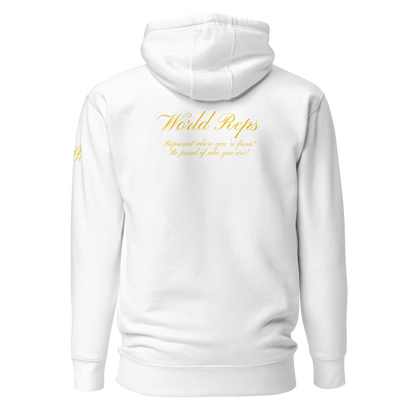 World Reps Trinity unisex fitted pullover hoodie in white, back view — World Reps Apparel