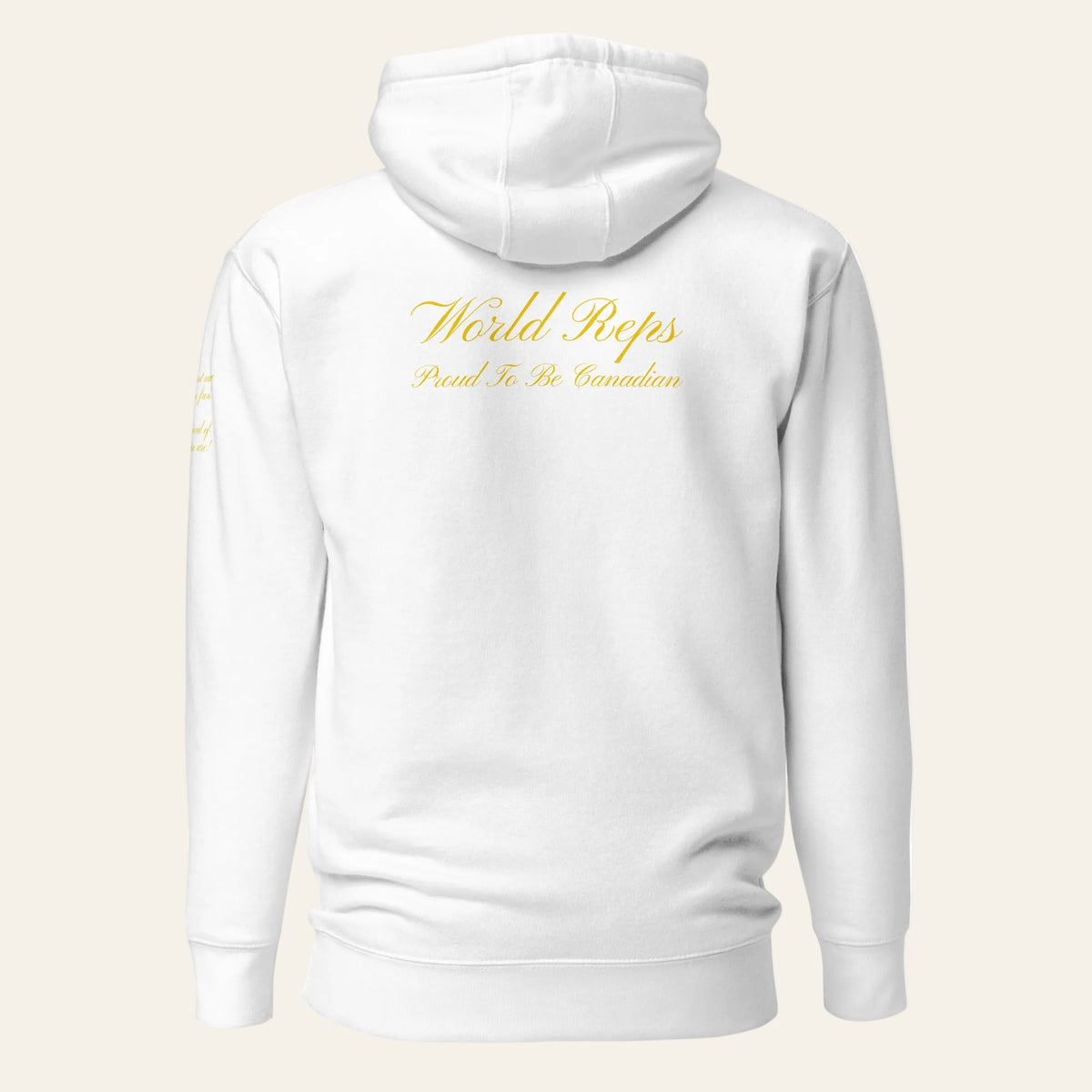 Canada Patriot unisex fitted pullover hoodie in white, back view — World Reps Apparel