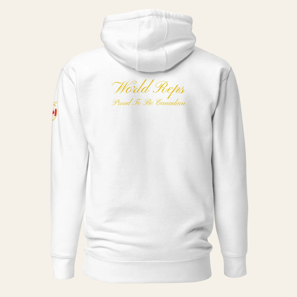Canada Legacy unisex fitted pullover hoodie in white, back view — World Reps Apparel