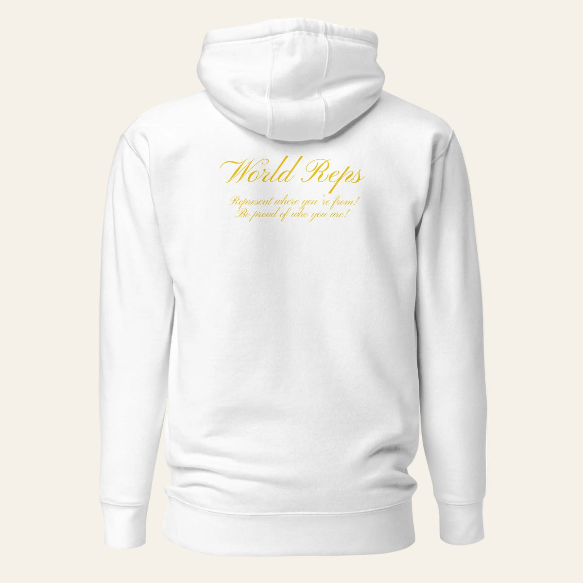USA Unity unisex fitted pullover hoodie in white, back view — World Reps Apparel
