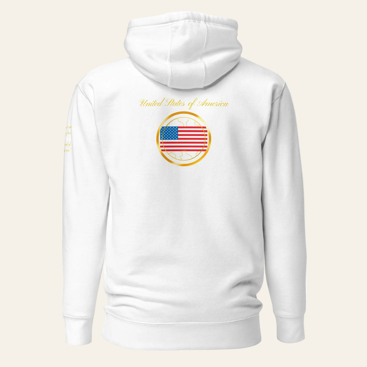 USA Trinity unisex fitted pullover hoodie in white, back view — World Reps Apparel