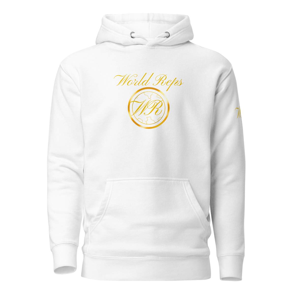 World Reps Trinity unisex fitted pullover hoodie in white, front view — World Reps Apparel