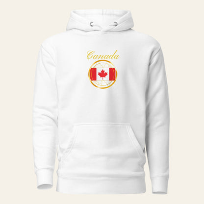 Canada Unity unisex fitted pullover hoodie in white, front view — World Reps Apparel