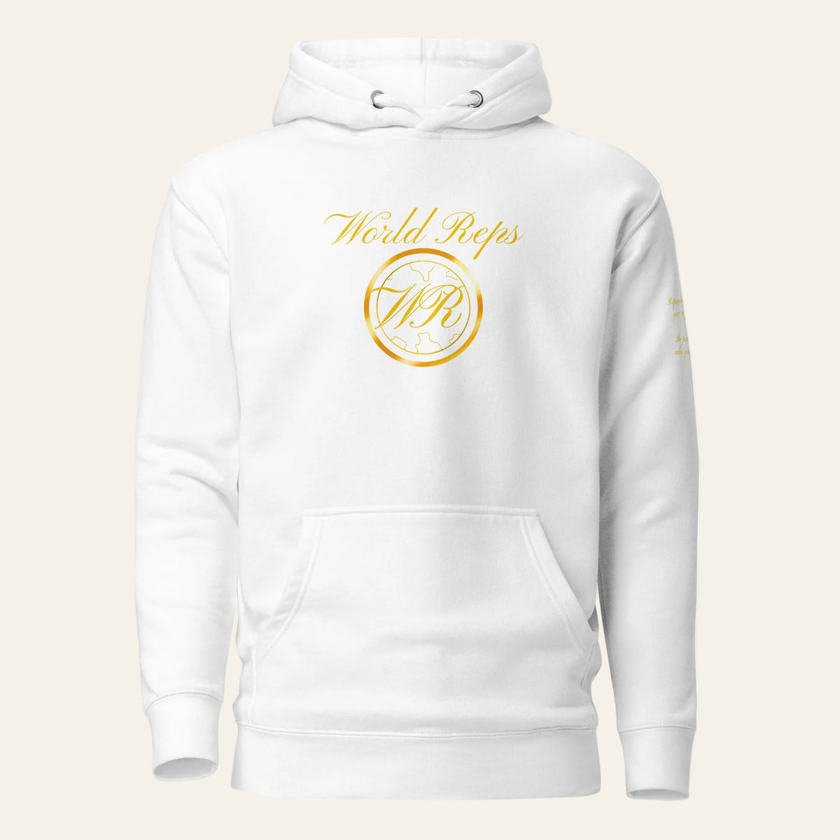 Canada Trinity unisex fitted pullover hoodie in white, front view — World Reps Apparel
