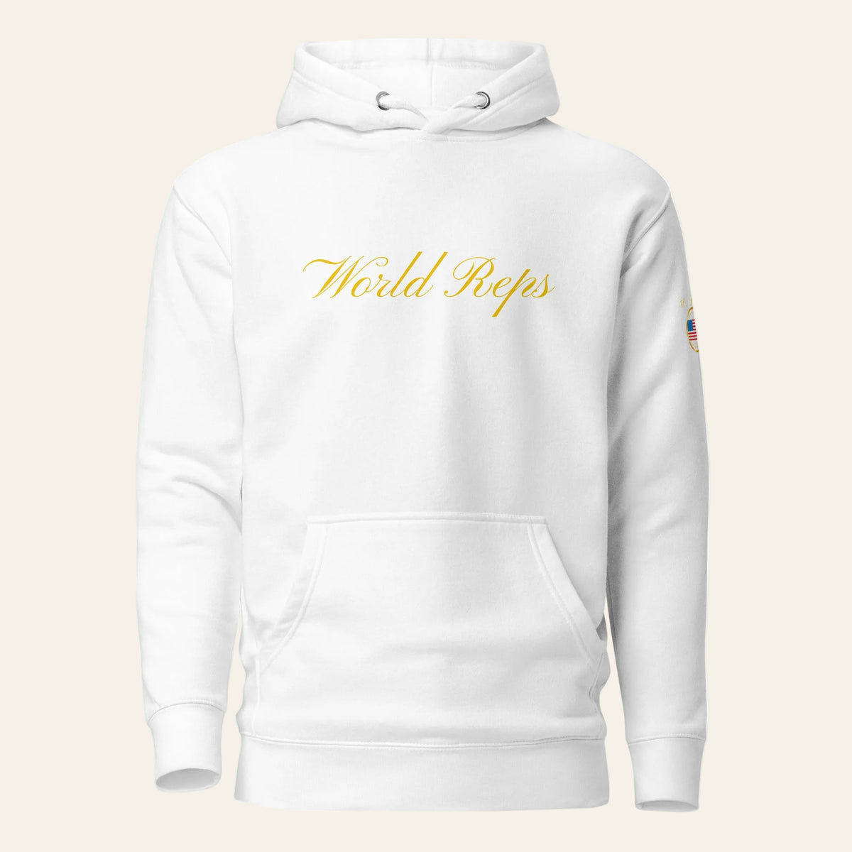 USA Legacy unisex fitted pullover hoodie in white, front view — World Reps Apparel