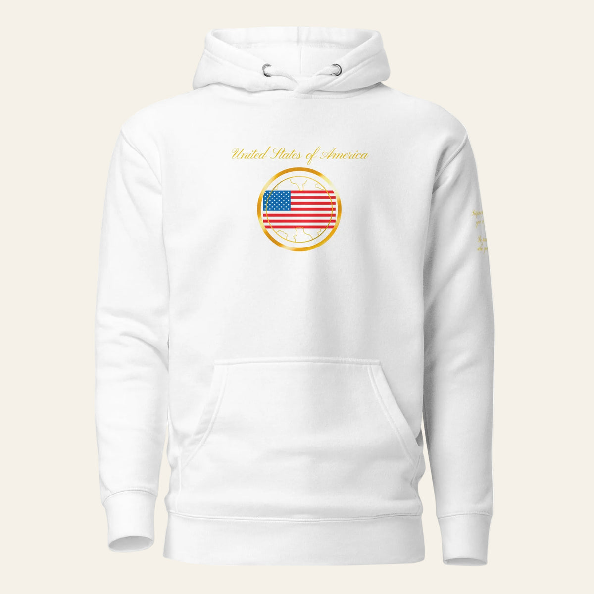 USA Patriot unisex fitted pullover hoodie in white, front view — World Reps Apparel