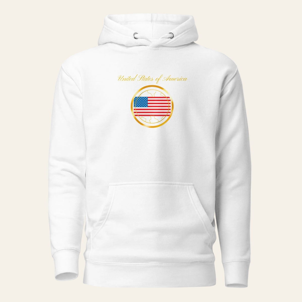 USA Unity unisex fitted pullover hoodie in white, front view — World Reps Apparel
