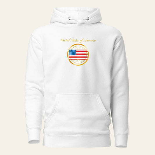 USA Unity unisex fitted pullover hoodie in white, front view — World Reps Apparel