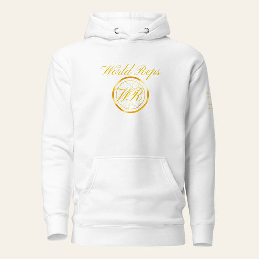 USA Trinity unisex fitted pullover hoodie in white, front view — World Reps Apparel