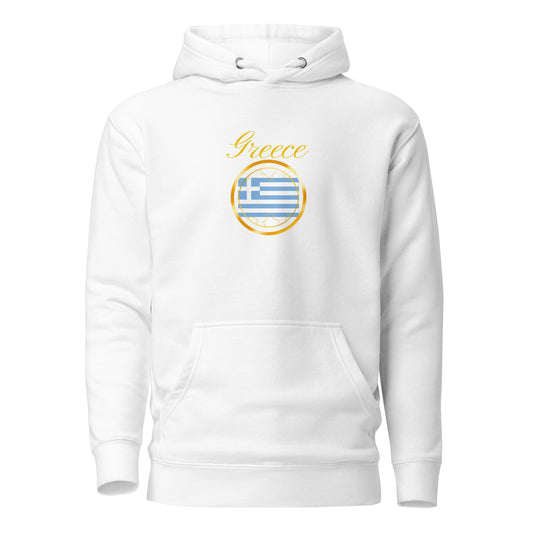 Greece Unity unisex fitted pullover hoodie in white, front view — World Reps Apparel