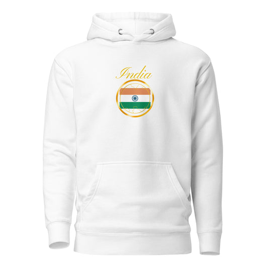 India Unity unisex fitted pullover hoodie in white, front view — World Reps Apparel