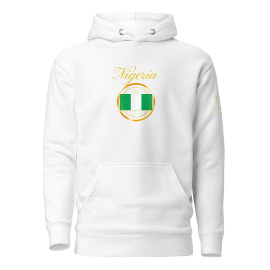 Nigeria Patriot unisex fitted pullover hoodie in white, front view — World Reps Apparel