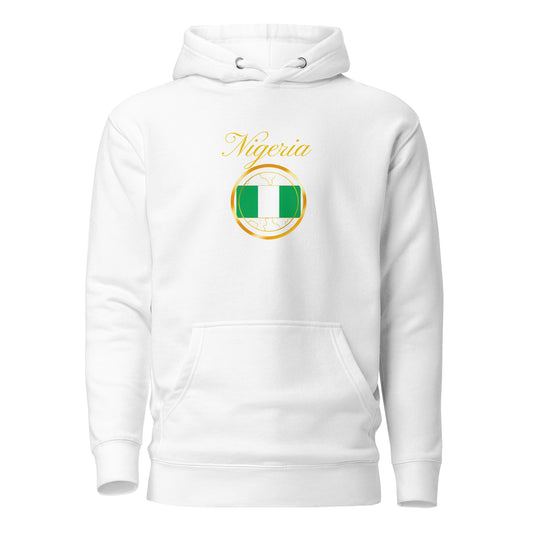 Nigeria Unity unisex fitted pullover hoodie in white, front view — World Reps Apparel