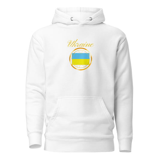 Ukraine Unity unisex fitted pullover hoodie in white, front view — World Reps Apparel