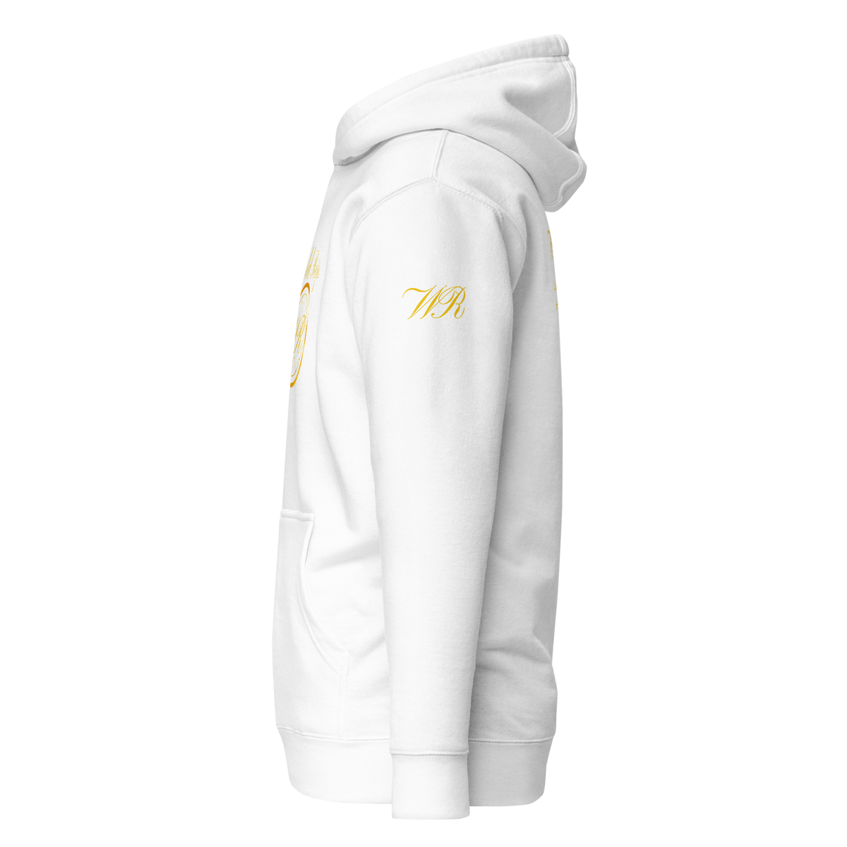 World Reps Trinity unisex fitted pullover hoodie in white, left side view — World Reps Apparel