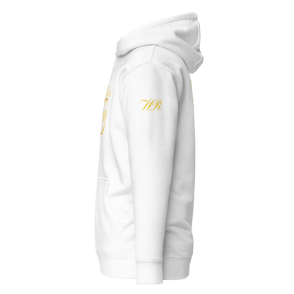 World Reps Trinity unisex fitted pullover hoodie in white, left side view — World Reps Apparel