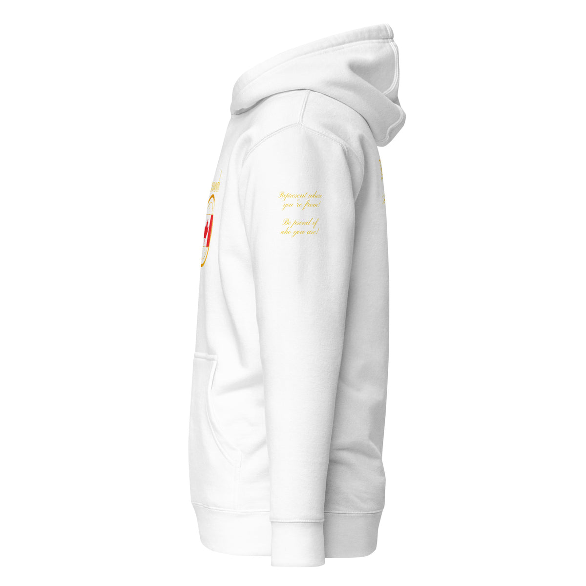 Canada Patriot unisex fitted pullover hoodie in white, left side view — World Reps Apparel